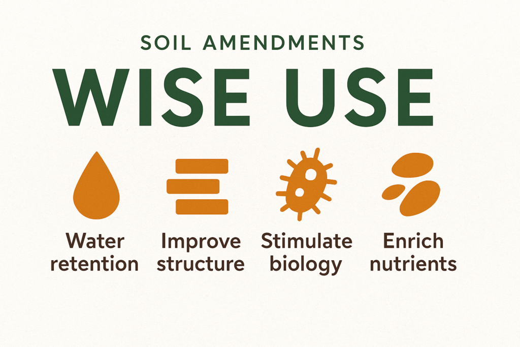 An image with the acronym WISE representing Water Retention, Improved Structure, Stimulate biology & Enrich nutrients